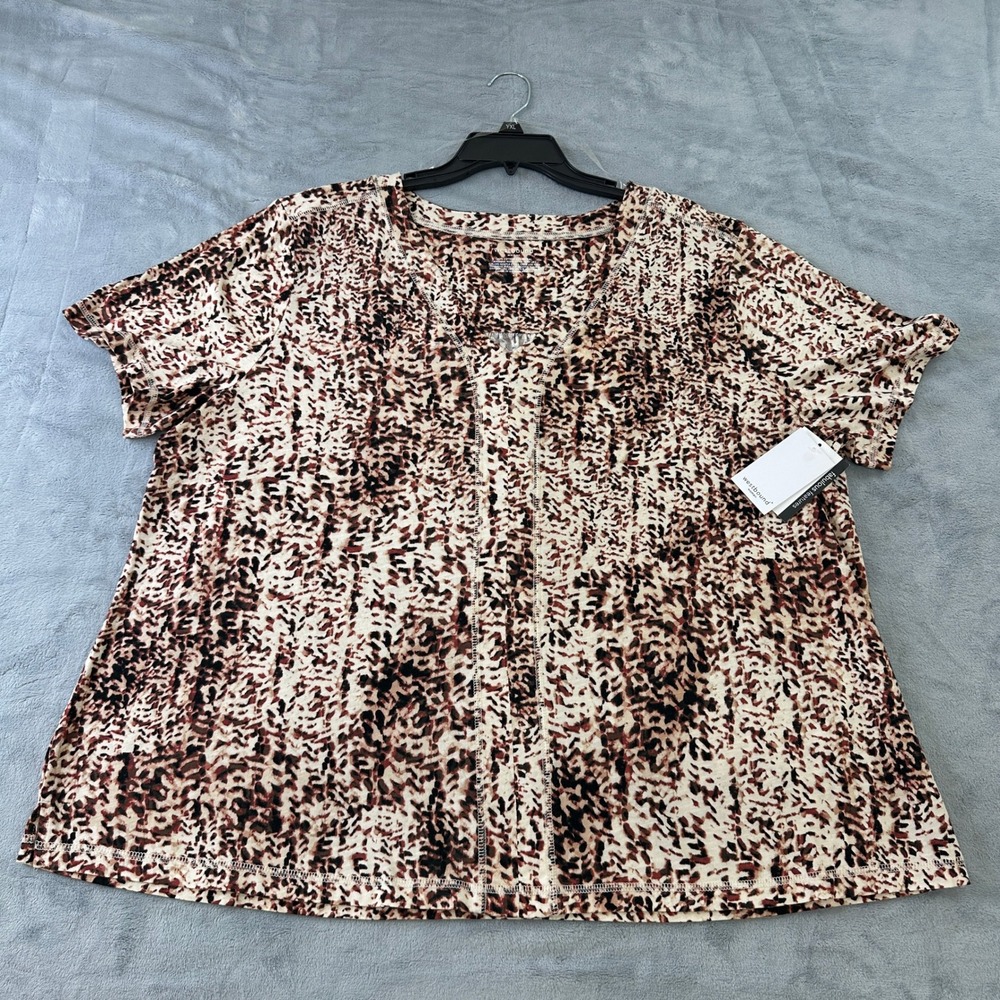 NWT Westbound Woman Animal Print V-Neck Slub Knit Top Brown Tan 2X